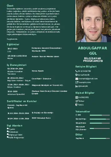 Bilgisayar Programcısı CV Örnekleri cv indir